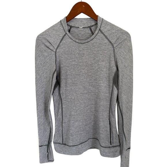Lululemon Swiftly Tech Long Sleeve Crew Gray Stripe Womens Top Size 4 Lightweigh - Picture 2 of 7